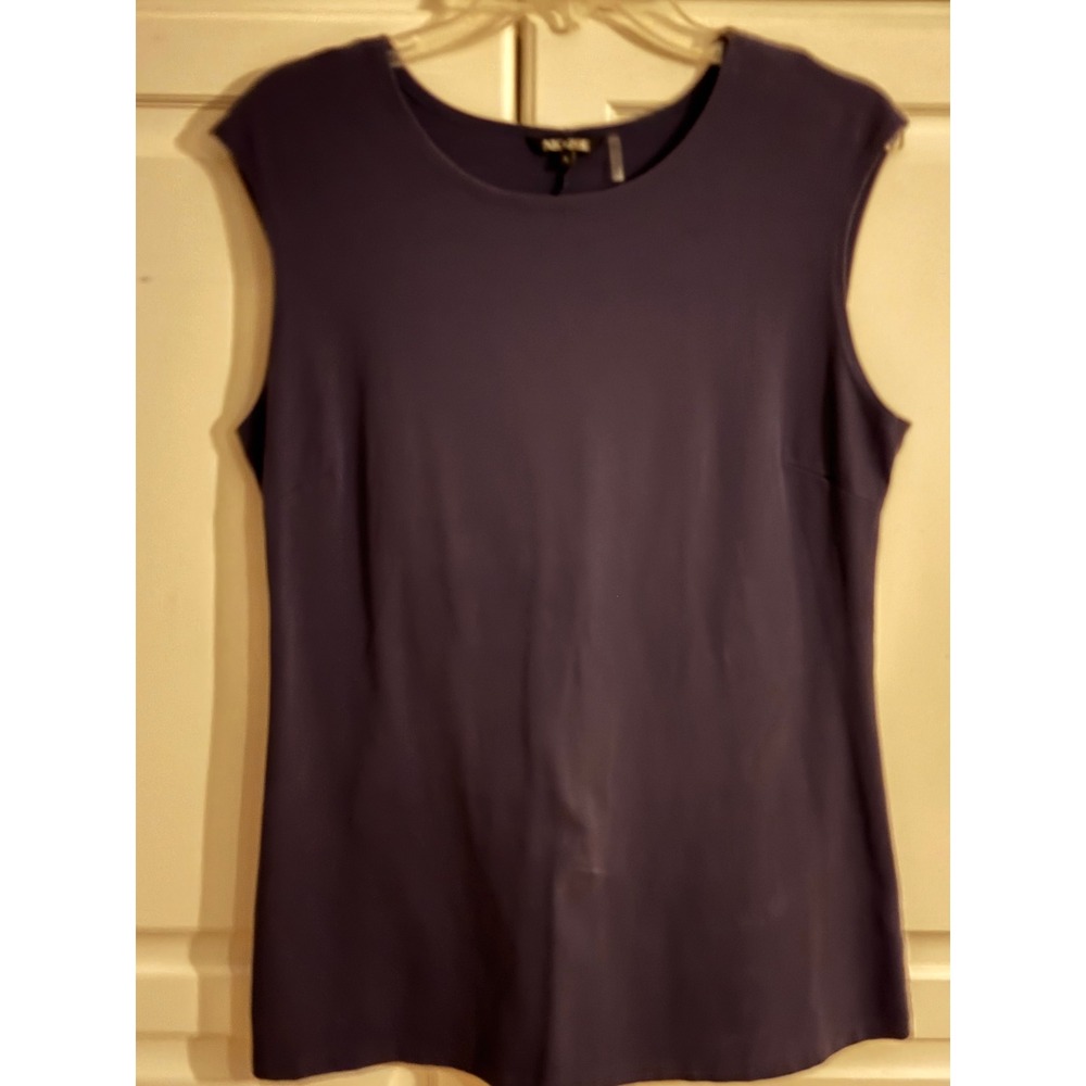 Nic + Zoe Womens Navy Blue Sleeveless Scoop Neck Stretch Cotton Shell Top Large